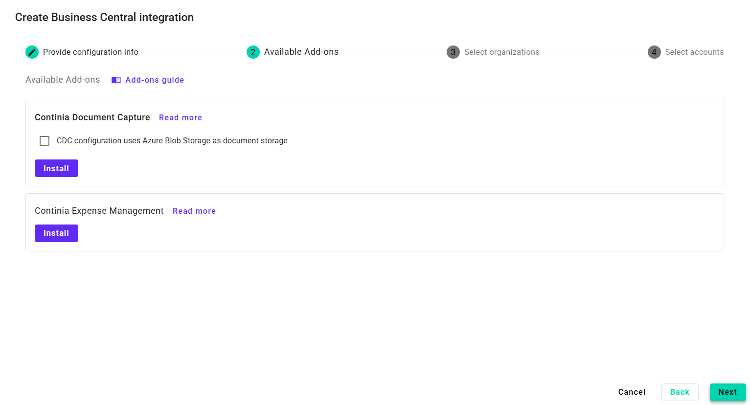 Business Central configure Add-ons