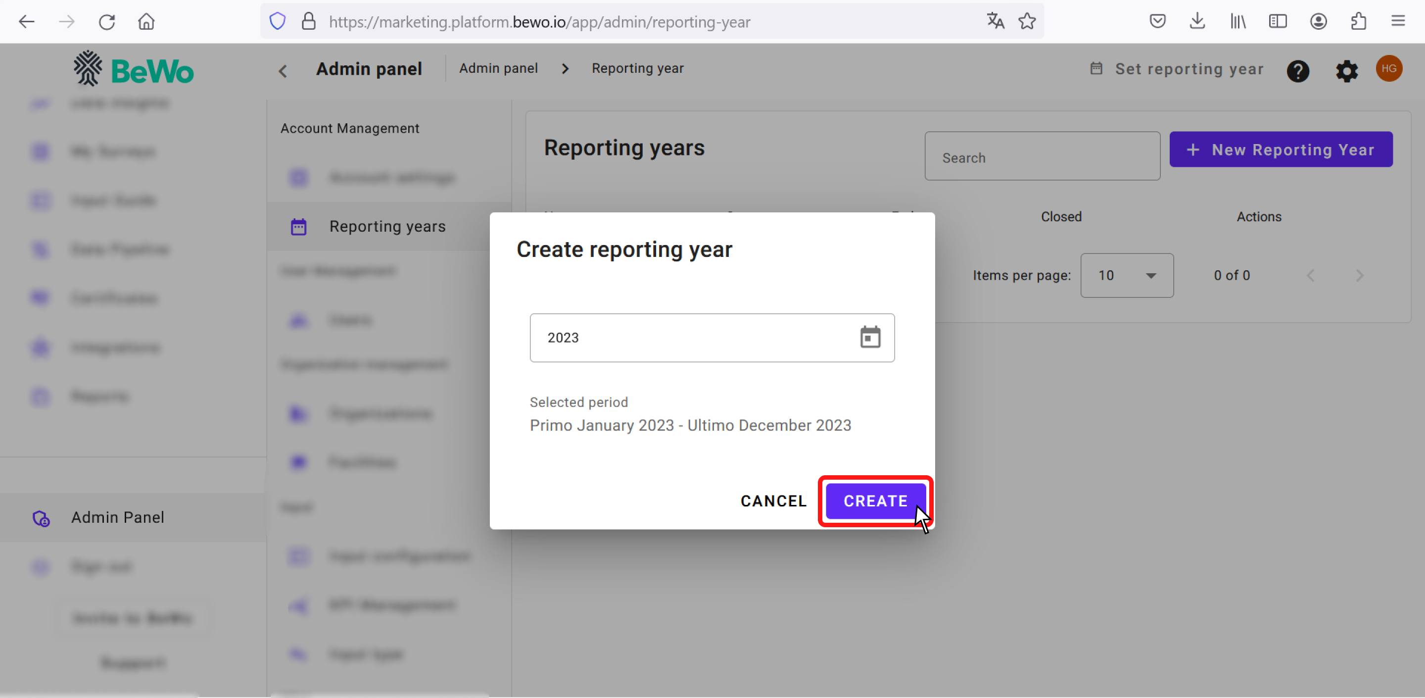 Create reporting year