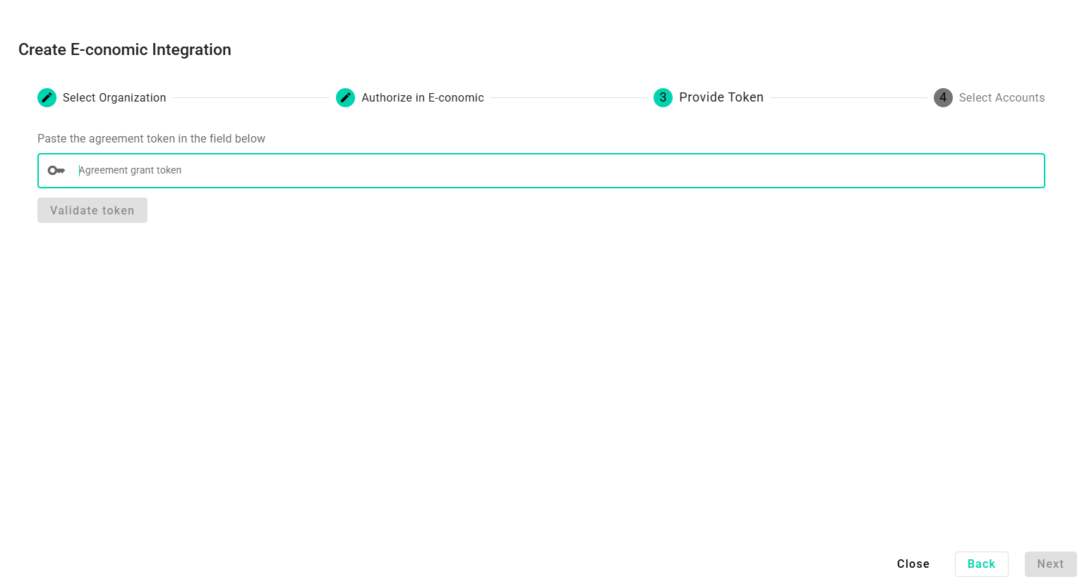 Insert e-conomic token