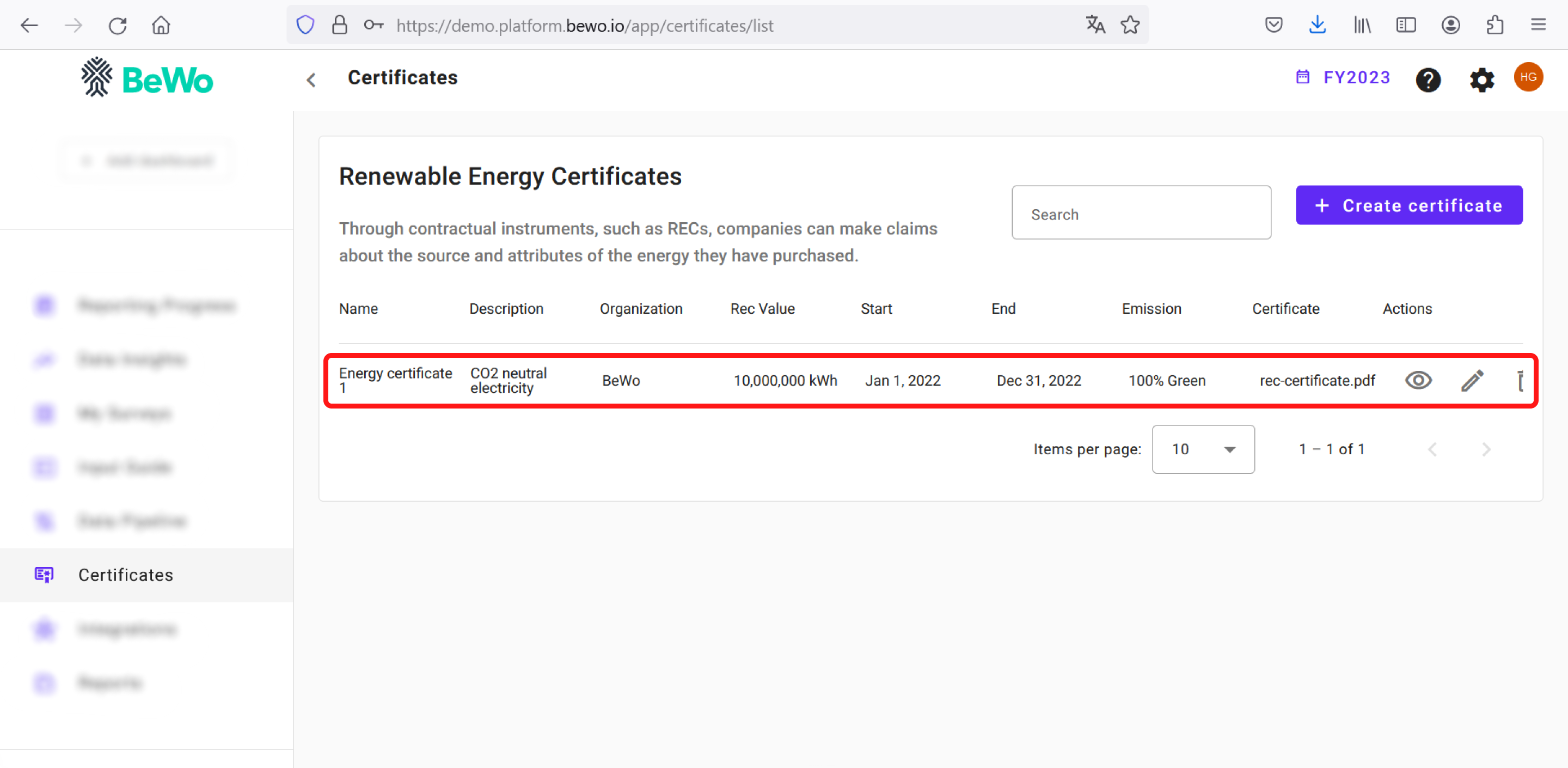 View certificate