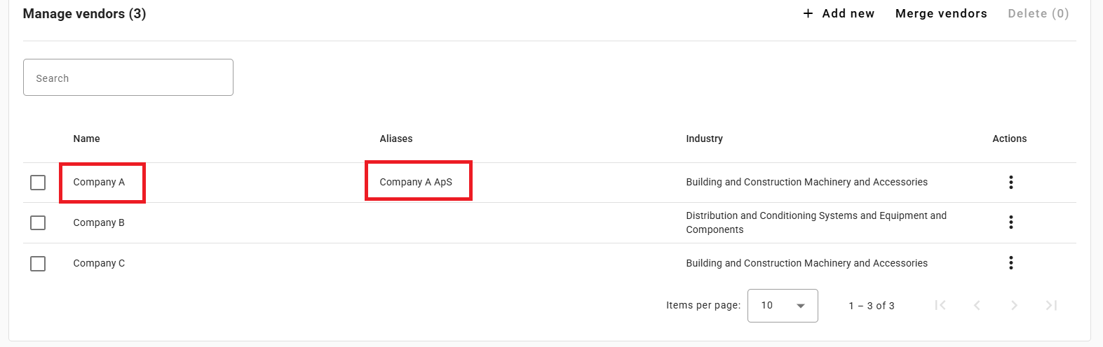 Vendor aliases
